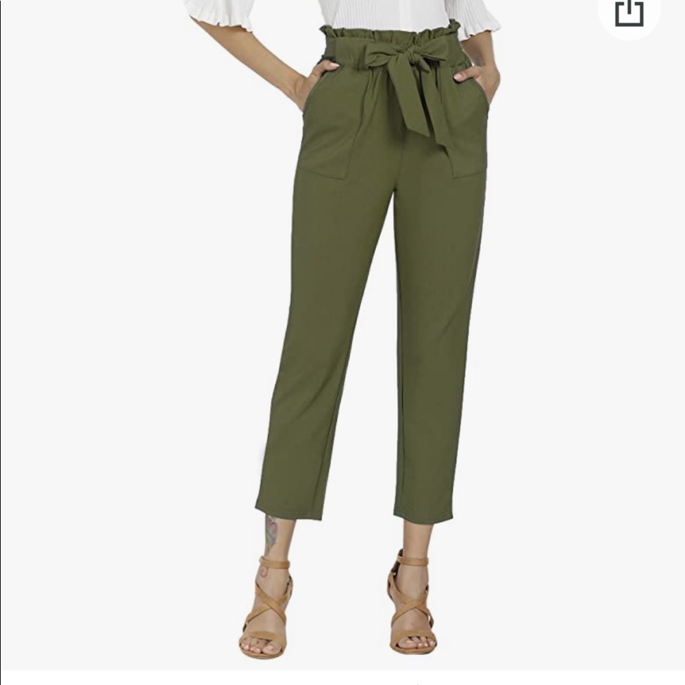 Women's Pants Casual Trouser Paper Bag Pants Elastic Waist Slim Pockets